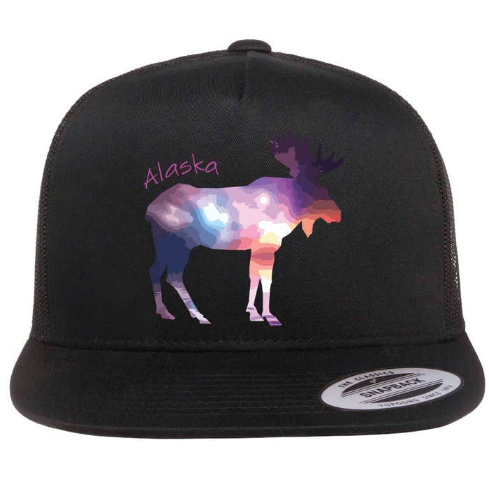 Alaska Moose Within The Borealis And The Polar Sky Flatbill Hat
