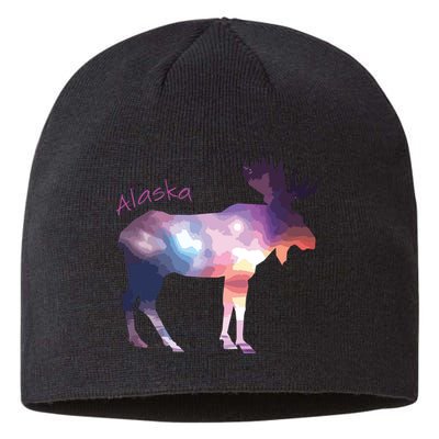 Alaska Moose Within The Borealis And The Polar Sky Sustainable Beanie