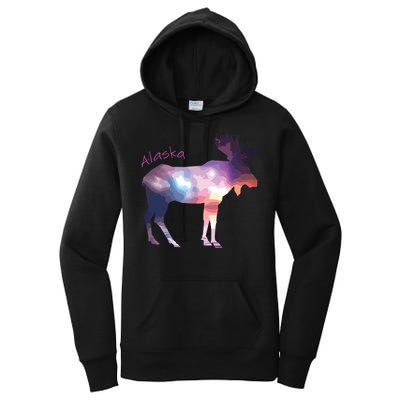 Alaska Moose Within The Borealis And The Polar Sky Women's Pullover Hoodie