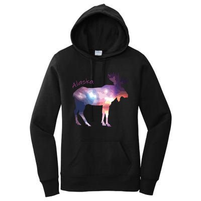 Alaska Moose Within The Borealis And The Polar Sky Women's Pullover Hoodie