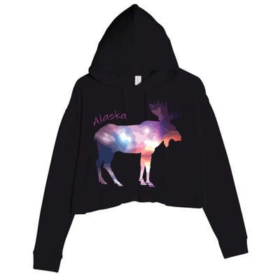 Alaska Moose Within The Borealis And The Polar Sky Crop Fleece Hoodie