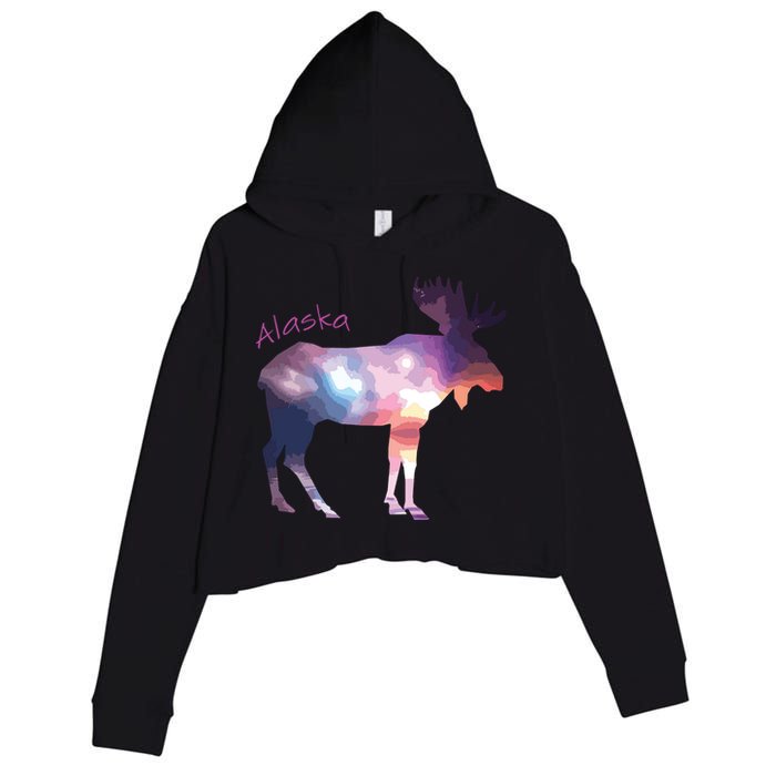 Alaska Moose Within The Borealis And The Polar Sky Crop Fleece Hoodie