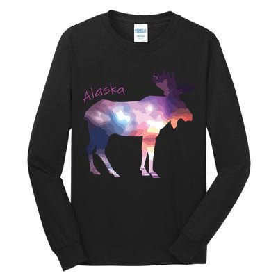 Alaska Moose Within The Borealis And The Polar Sky Tall Long Sleeve T-Shirt
