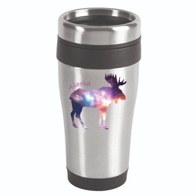 Alaska Moose Within The Borealis And The Polar Sky 16oz Travel Tumbler