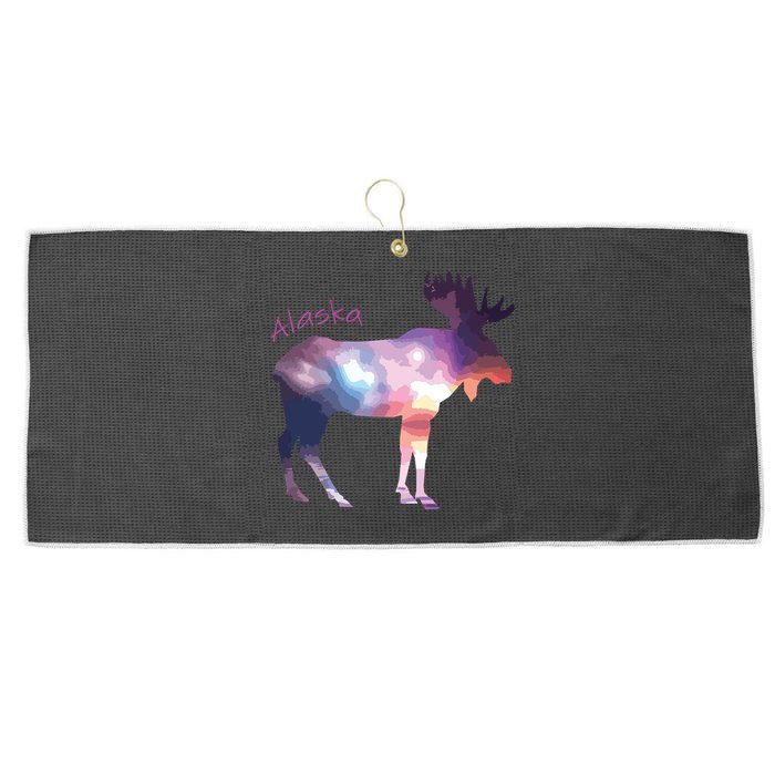 Alaska Moose Within The Borealis And The Polar Sky Large Microfiber Waffle Golf Towel