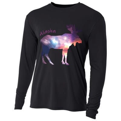Alaska Moose Within The Borealis And The Polar Sky Cooling Performance Long Sleeve Crew