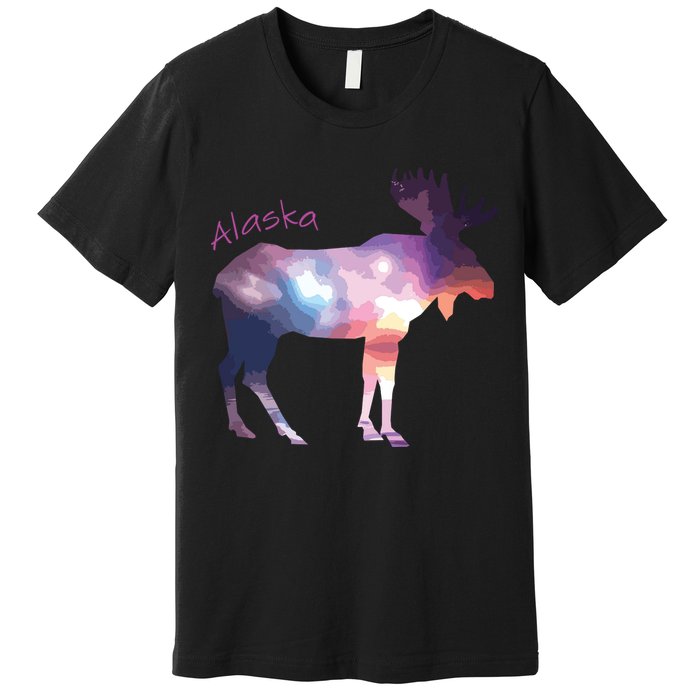 Alaska Moose Within The Borealis And The Polar Sky Premium T-Shirt