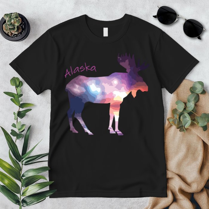 Alaska Moose Within The Borealis And The Polar Sky Premium T-Shirt