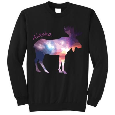 Alaska Moose Within The Borealis And The Polar Sky Tall Sweatshirt