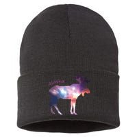 Alaska Moose Within The Borealis And The Polar Sky Sustainable Knit Beanie