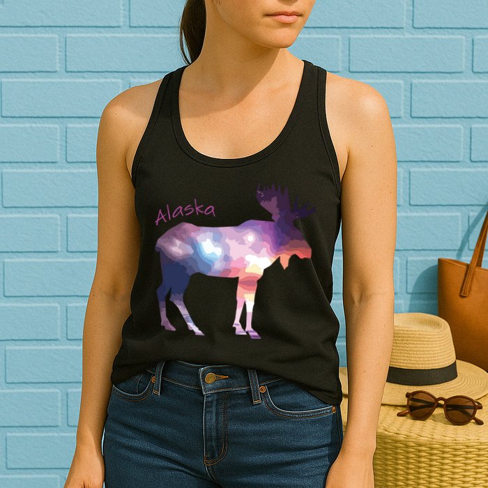 Alaska Moose Within The Borealis And The Polar Sky Womens Tank Top