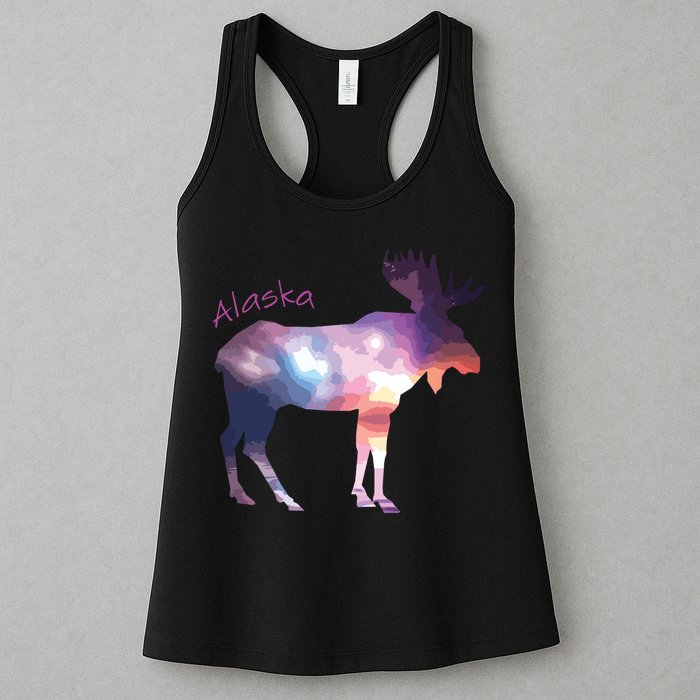 Alaska Moose Within The Borealis And The Polar Sky Womens Tank Top