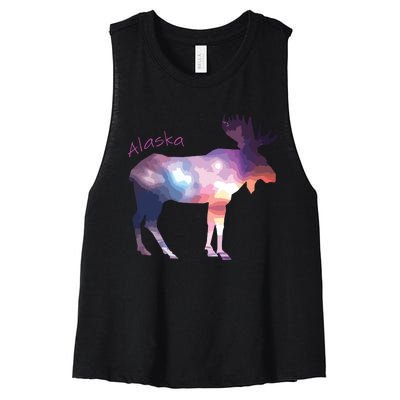 Alaska Moose Within The Borealis And The Polar Sky Women's Racerback Cropped Tank