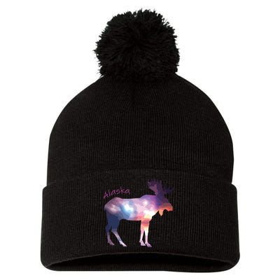 Alaska Moose Within The Borealis And The Polar Sky Pom Pom 12in Knit Beanie