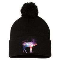 Alaska Moose Within The Borealis And The Polar Sky Pom Pom 12in Knit Beanie