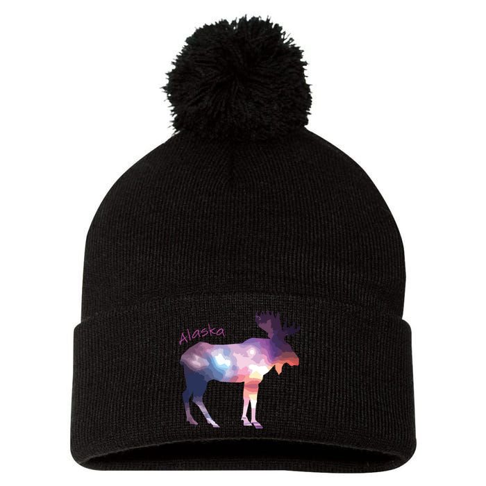 Alaska Moose Within The Borealis And The Polar Sky Pom Pom 12in Knit Beanie