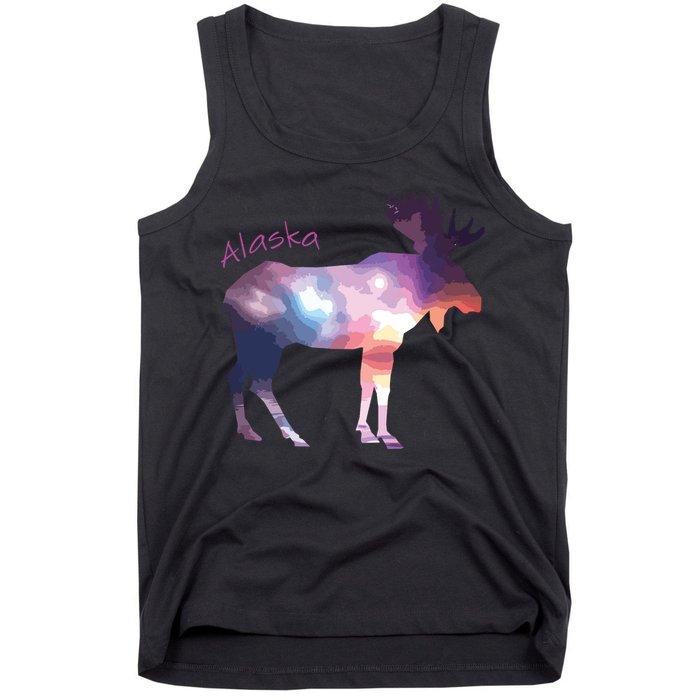 Alaska Moose Within The Borealis And The Polar Sky Tank Top