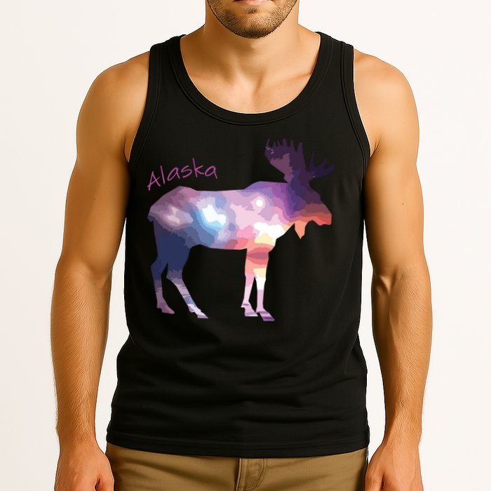 Alaska Moose Within The Borealis And The Polar Sky Tank Top