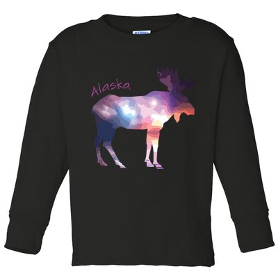 Alaska Moose Within The Borealis And The Polar Sky Toddler Long Sleeve Shirt