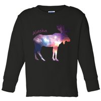 Alaska Moose Within The Borealis And The Polar Sky Toddler Long Sleeve Shirt