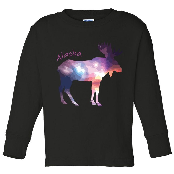 Alaska Moose Within The Borealis And The Polar Sky Toddler Long Sleeve Shirt