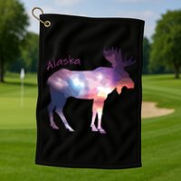 Alaska Moose Within The Borealis And The Polar Sky Golf Towel