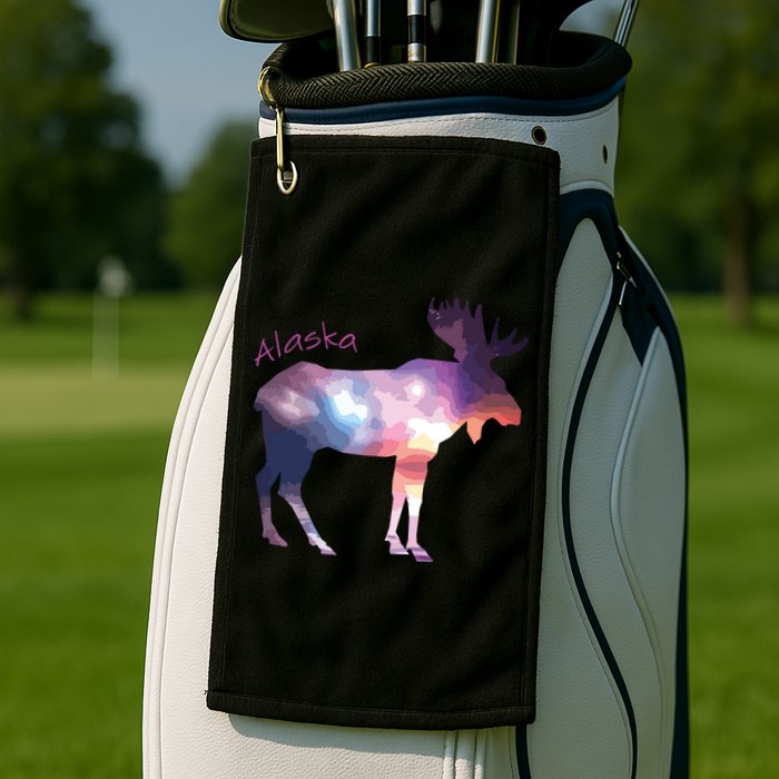 Alaska Moose Within The Borealis And The Polar Sky Golf Towel