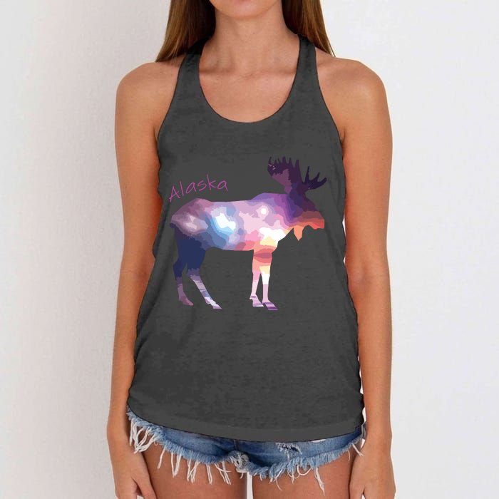 Alaska Moose Within The Borealis And The Polar Sky Women's Knotted Racerback Tank