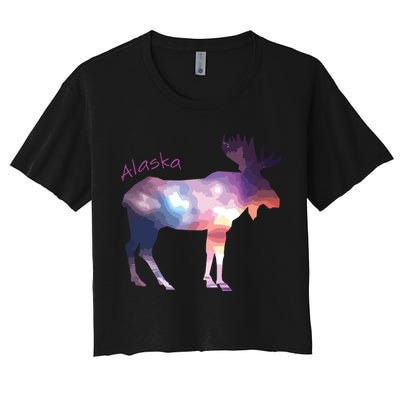 Alaska Moose Within The Borealis And The Polar Sky Crop Top