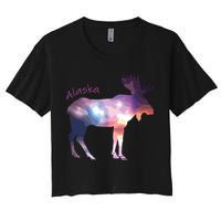 Alaska Moose Within The Borealis And The Polar Sky Crop Top