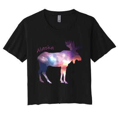 Alaska Moose Within The Borealis And The Polar Sky Women's Crop Top Tee