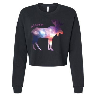 Alaska Moose Within The Borealis And The Polar Sky Cropped Pullover Crew