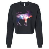 Alaska Moose Within The Borealis And The Polar Sky Cropped Pullover Crew