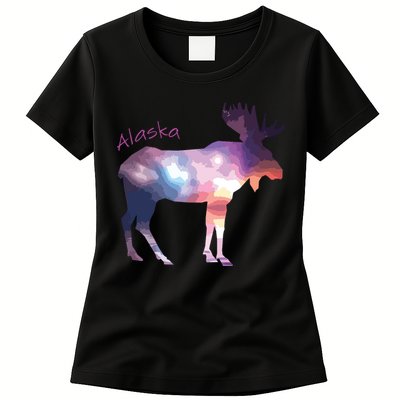Alaska Moose Within The Borealis And The Polar Sky Womens T-Shirt