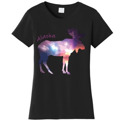 Alaska Moose Within The Borealis And The Polar Sky Women's T-Shirt