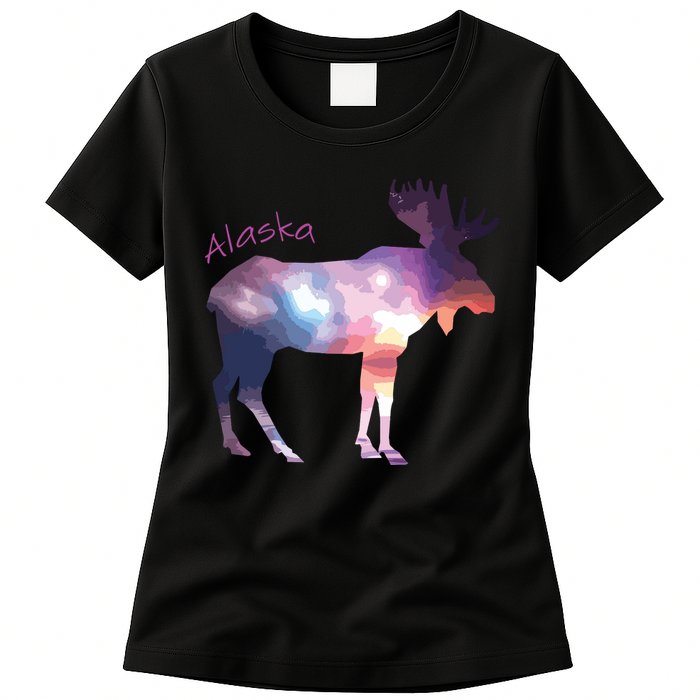 Alaska Moose Within The Borealis And The Polar Sky Womens T-Shirt