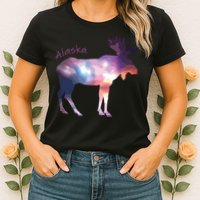 Alaska Moose Within The Borealis And The Polar Sky Womens T-Shirt