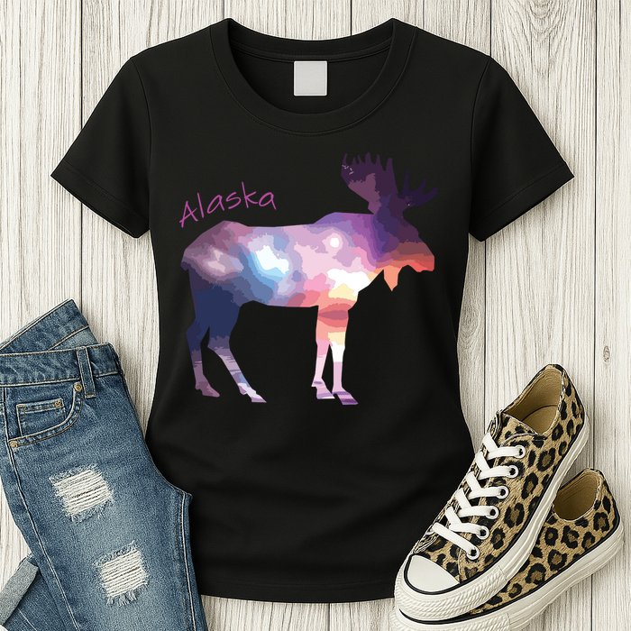 Alaska Moose Within The Borealis And The Polar Sky Womens T-Shirt