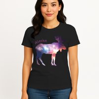 Alaska Moose Within The Borealis And The Polar Sky Womens T-Shirt
