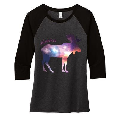 Alaska Moose Within The Borealis And The Polar Sky Women's Tri-Blend 3/4-Sleeve Raglan Shirt