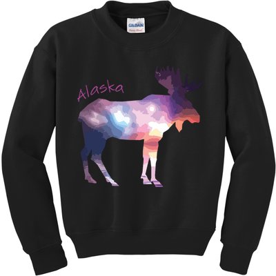 Alaska Moose Within The Borealis And The Polar Sky Kids Sweatshirt