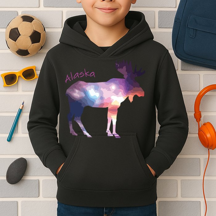 Alaska Moose Within The Borealis And The Polar Sky Kids Hoodie