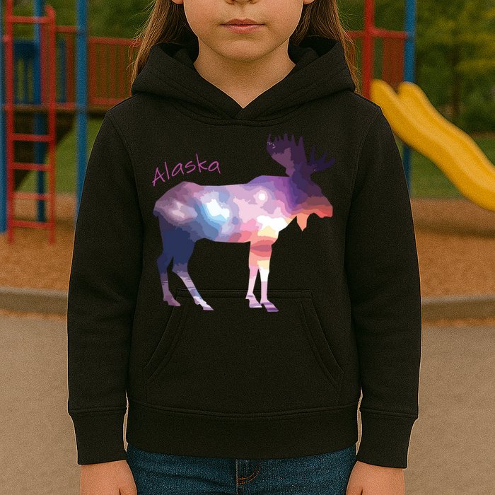 Alaska Moose Within The Borealis And The Polar Sky Kids Hoodie