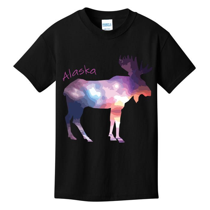 Alaska Moose Within The Borealis And The Polar Sky Kids T-Shirt