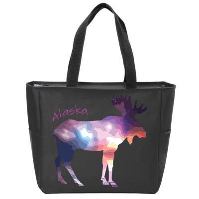 Alaska Moose Within The Borealis And The Polar Sky Zip Tote Bag