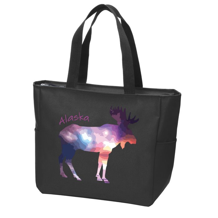 Alaska Moose Within The Borealis And The Polar Sky Zip Tote Bag