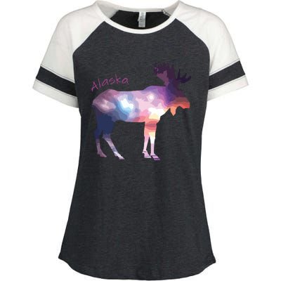 Alaska Moose Within The Borealis And The Polar Sky Enza Ladies Jersey Colorblock Tee