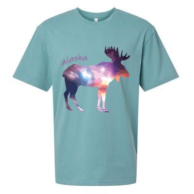 Alaska Moose Within The Borealis And The Polar Sky Sueded Cloud Jersey T-Shirt