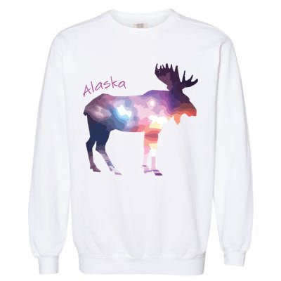 Alaska Moose Within The Borealis And The Polar Sky Garment-Dyed Sweatshirt