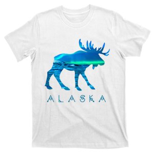 Alaskan Moose With A.U.R.O.R.A Borealis Snow Scene T-Shirt